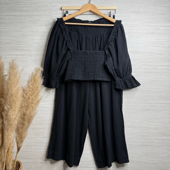 Free People pants set co-ord matching set pants and top cotton two-piece Large - Picture 3 of 10
